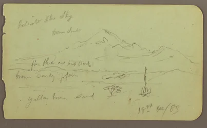 Tekening, Popocatapel; Verso: Fries op Texcoco Hotel, 18 december 1883