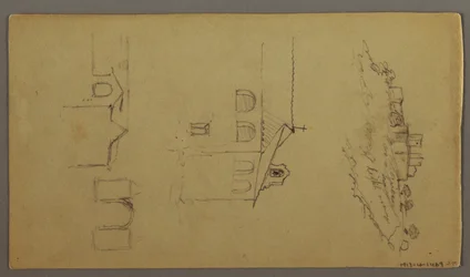 Tekening, Recto: Blanco; Verso: Fortree on Hilltop, Two c, Gateway, mogelijk 1868-69