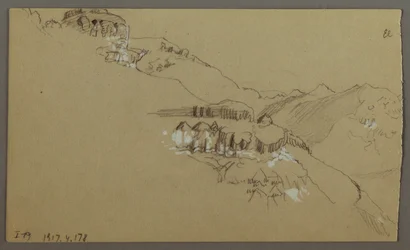 Tekening, rechterdeel van een schets van de El Yemen-vallei, Arabië: Ver uitzicht, 20 februari 1868