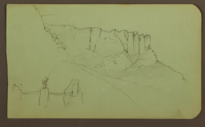 Tekening, Rotswand, Pilaster; Verso: Berglandschap, Figuren, 1883