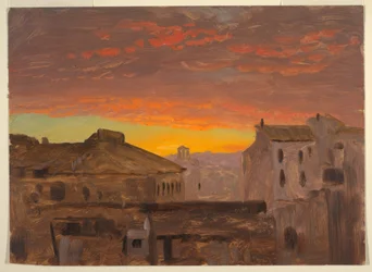 Tekening, Rome, daken bij zonsondergang, 1868-69