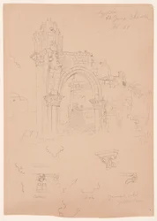 Tekening, Ruïnes van de Sint-Joriskerk, Lydda [het huidige Lod], 7 februari 1868