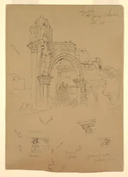 Tekening, Ruïnes van de Sint-Joriskerk, Lydda [het huidige Lod], 7 februari 1868