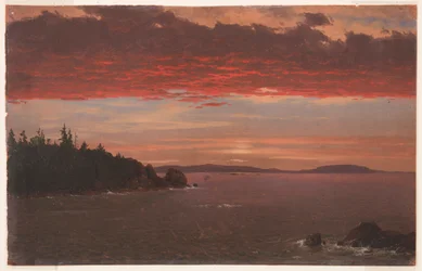 Tekening, Schoodic Peninsula vanaf Mount Desert bij zonsopgang, 1850-55