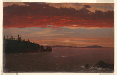 Tekening, Schoodic Peninsula vanaf Mount Desert bij zonsopgang, 1850-55