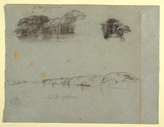 Tekening, Schetsen van bomen, wijnranken en een oever van de Rio Magdalena, Colombia, 1853, waarschijnlijk mei