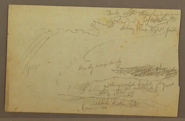Tekening, Luchtstudie, bergruggen, regenboog, jaren 1860