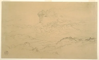 Tekening, Rook die opstijgt uit de vulkaan Cotopaxi, Ecuador, 1857