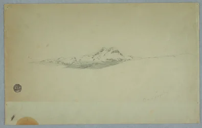 Tekening, Besneeuwde top van vulkaan, 1850-60