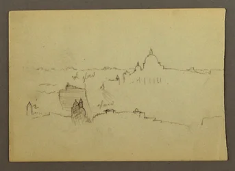 Tekening, Sint-Pietersbasiliek gezien vanuit het noorden tegen de heuvels en skyline van Rome, januari 1869