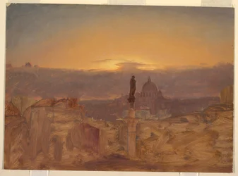 Tekening, Sint-Pietersbasiliek vanaf de Pincio, Rome, eind 1868 of begin 1869