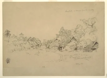 Tekening, straat in Mompos, Colombia, mei 1853
