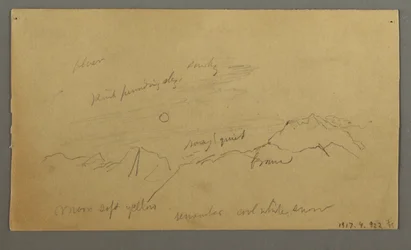 Tekening, Top met grote wolken, mogelijk 1868