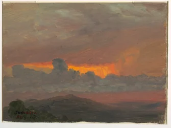 Tekening, zonsondergang, augustus 1865