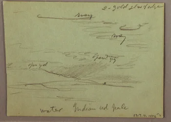 Tekening, zonsondergang, etend kind, 22 december 1870