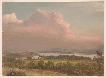 Tekening, Zonsondergang over de Hudson-vallei, juni 1870