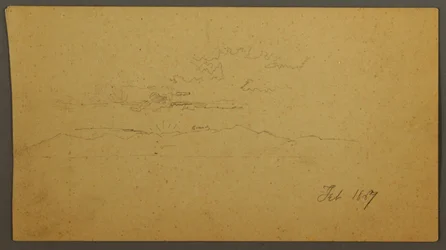 Tekening, Zonsondergang achter heuvels, februari 1867