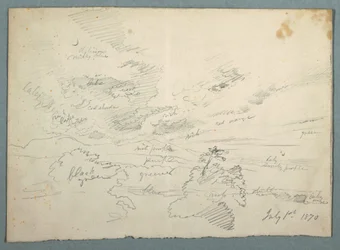 Tekening, Zonsondergang vanuit Olana, 1 juli 1870