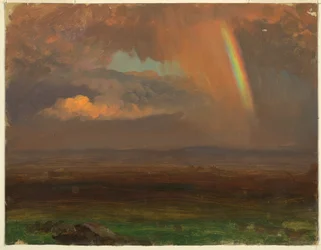Tekening, Zonsondergang over weids landschap, 1865