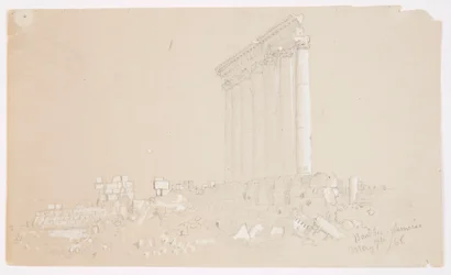 Tekening, Tempel van Jupiter bij zonsopgang, Baalbek, 7 mei 1868
