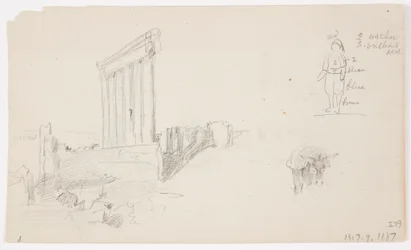 Tekening, Tempel van Jupiter bij zonsopgang, Baalbek, 7 mei 1868
