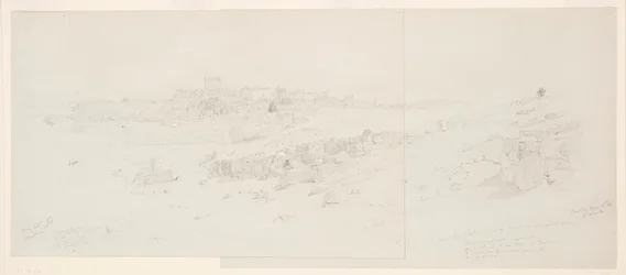 Tekening, Tempels in de ochtend, Baalbek, 12 mei 1868