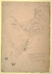 Tekening, Tequendama watervallen bij Bogotá, Colombia, 1853