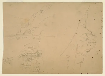 Tekening, Drie schetsen van steile bergachtige oevers van de Donau, 1868
