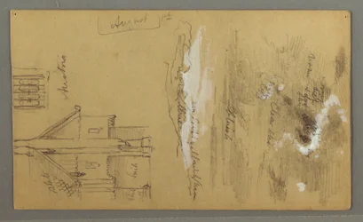 Tekening, houten huis, Sky, Oostenrijk, 1 augustus 1868