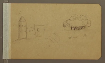 Tekening, Toren, Bomen, maart 1862