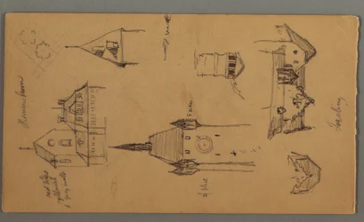 Tekening, Torens, Alpengebouwen, 1868