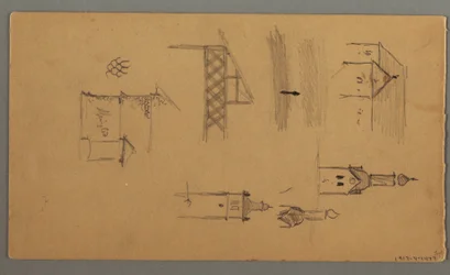Tekening, Torens, Alpengebouwen, 1868
