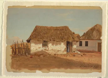 Tekening, Twee huizen in Barranquilla, Colombia, april 1853
