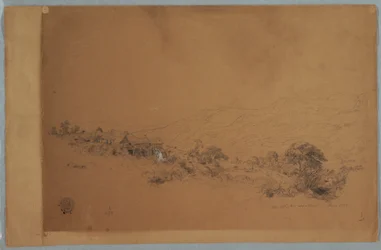 Tekening, Vallei met McAllisters zaagmolen, Colombia, juni 1853