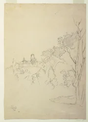 Tekening, Gezicht op Olana, het huis van de kunstenaar, Hudson, New York, ca. 1872