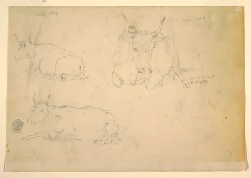 Tekening, Gezicht op hurkend vee, september 1844
