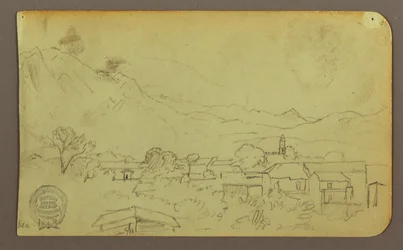 Tekening, Dorp; Verso:Heuveltop, december 1883