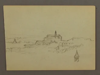 Tekening, Dorp op heuveltop, mogelijk 1868-69