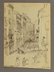 Tekening, Dorp op heuveltop, mogelijk 1868-69