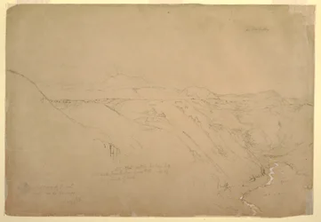 Tekening, Vulkaan Puresé en de Rio de Vinagre, Purese, Colombia, augustus 1853