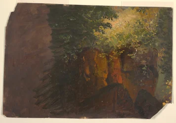 Tekening, Boslandschap met rotsen, 1860-70