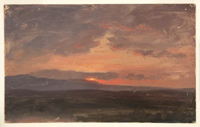 Hudson Valley, New York met zonsondergang achter de Catskill Mountains