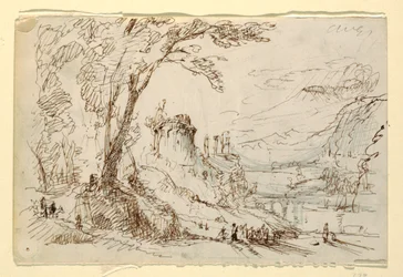 Denkbeeldig landschap met klassieke ruïnes