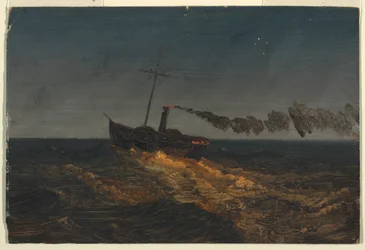 Raderboot bij schemering
