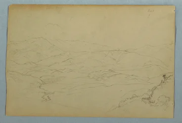 Schetsen van planten en van een deel van de balustrade grenzend aan het terras bij de herberg in Guaranda, Ecuador