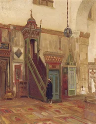 Interieur van een moskee van de Mimbar van de Grote Moskee in Damascus