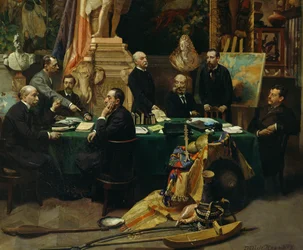 Jules Ferry (1832-1893) verwelkomt afgevaardigden van koloniën in november 1892