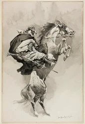 "As They Threw their Animals Back upon their Haunches," illustratie voor An Arabian Day and Night, in Harper