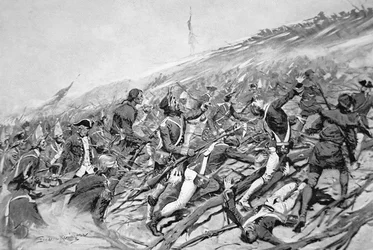 Britse troepen proberen het Franse fort Ticonderoga te bestormen in 1758