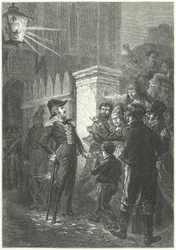 Generaal Daumesnil confronteert de Parijse menigte buiten het Kasteel van Vincennes tijdens de Franse Revolutie van 1830 (gravure)